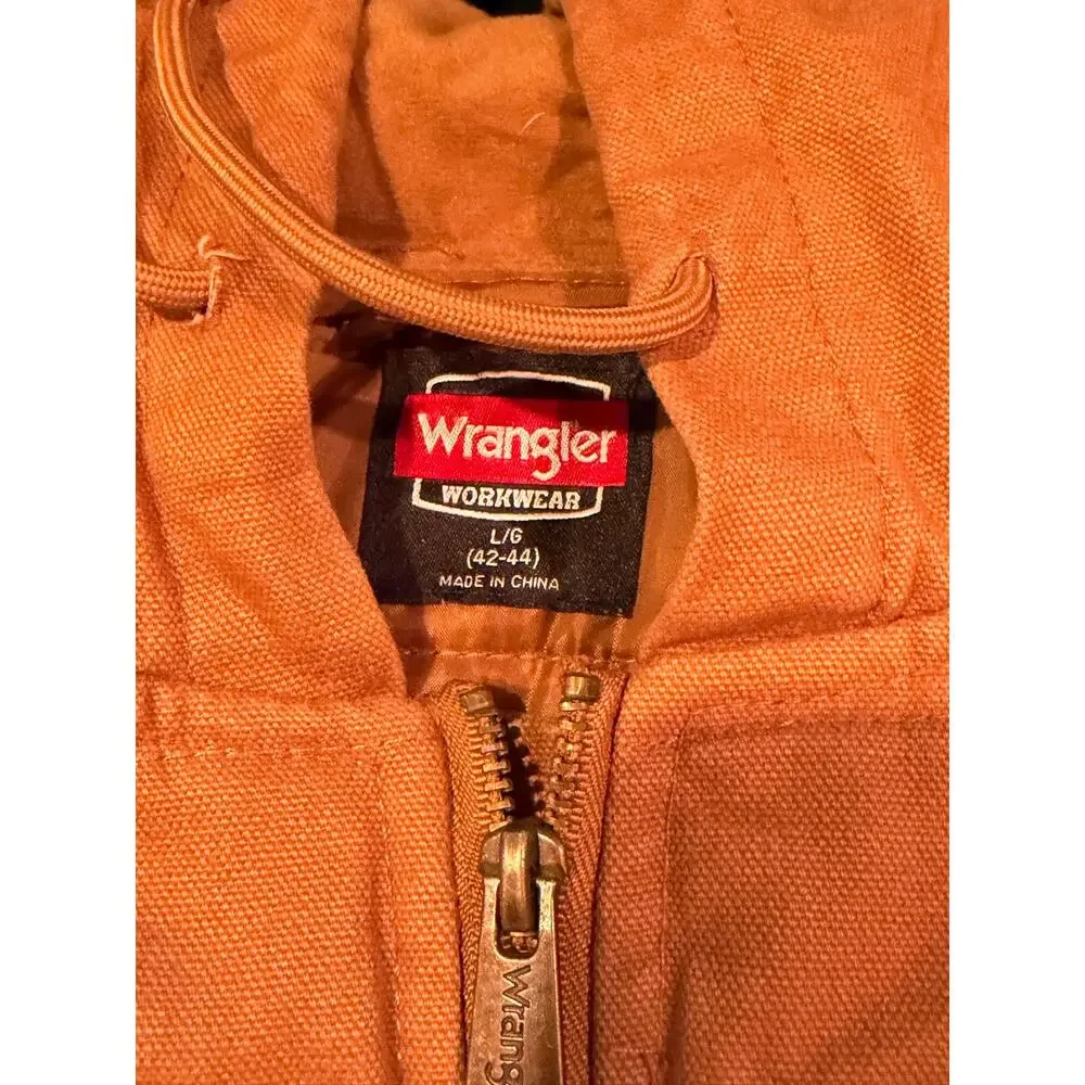 Wrangler Workwear Vest Men's L Tan Utility Zip Up Carpenter Outdoor Work